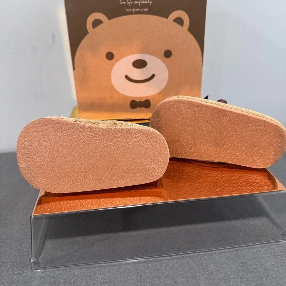 BearPaw Kids Tan Suede Slippers with Bow